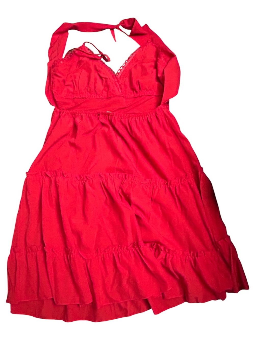 Girls' Red Halter Crochet Bodice Tiered Sundress - Picture 2 of 3